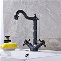 Dual Handle Swivel Bathroom Kitchen Sink Faucet Antique Brass Mixer Tap with Hot and Cold Water Deck Mounted
