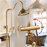 Shower Faucets Wall Mounted Thermostatic Shower Mixer Tap Antique Brass Dual Handle With Slide Bar Shower For Bathroom AST9507