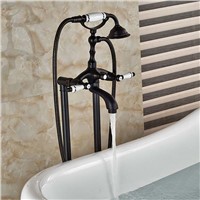 Popular in USA market vintage Oil Rubbed Bronze Floor standing bathTub Faucet ceramic Hand Shower Sprayer Mixer Tap