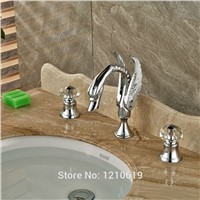 Newly Chrome Polish 3Pcs Bathroom Sink Faucet Crystal Handles Swan Basin Faucet Mixer Tap Three Holes