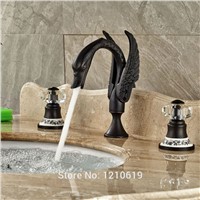 Uythner Newly Ceramic Basin Faucet Swan Sink Mixer Tap Crystal Handles Oil Rubbed Bronze Cold&amp;amp;amp;Hot Water Tap