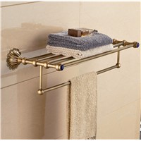 Luxury Antique Brass Towel Shelf Bathroom Towel Holder Wall Mounted Towel Bar