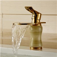 Basin Faucets Waterfall Bathroom Sink Taps Jade Golden Vanity European Style Lavatory Deck Mounted Hot and Cold Mixer Tap 7027K