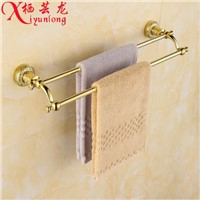 European luxury washroom accessories manufacturers wholesale gold double bar towel rack bathroom towel bar 100% copper
