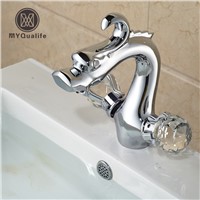 Polished Chrome Brass Dragon Bathroom Basin Sink Faucet Dual Cristal Handles Hot Cold Mixer Taps