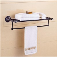 Eurpo Style Oil Rubbed Bronze Towel Shelf Bathroom Towel Holder Flower Craved Wall Mounted