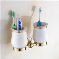 Batroom golden crystal double cup holder bathroom double cup rack holder hardware bath sets bathroom accessories