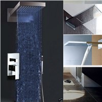 Chrome LED Color Changing Shower Faucet Wall Mount Rainfall &amp; Waterfall Shower Head Bathroom Shower Mixer Taps