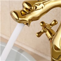 Dragon Shaped Basin Sink Faucet for Bathroom Gold-plate Single Hole Double Handle Deck Mount