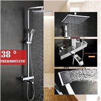 38 Thermostatic valve new Chrome Brass high quality Bathroom Rain 9&amp;amp;quot; Shower Mixer Tub Faucet Shower Set