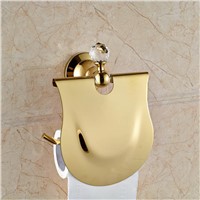 Wall Mounted Golden Finish Toilet Paper Holder With Crystal Paper Holder