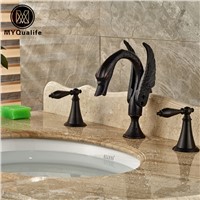 Oil Rubbed Bronze Dual Handle Basin Faucet Deck Mount Bathroom 3 Holes Washbasin Mixer Taps