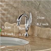 Bright Chrome Widespread Swan Shape Basin Sink Faucet Dual Cristal Handles Bathroom Mixers Hot Cold Water Taps
