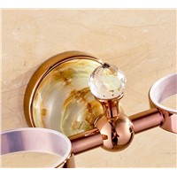 Wall Mounted Tooth Brush Holder Rose Gold Finish Jade Cover With Double Ceramic Cups