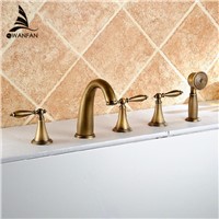 Basin Faucets Antique Brass Deck 5 Holes Bathtub Mixer Faucet Handheld Shower Widespread Bathroom Faucet Set Water Tap AST1147