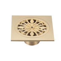 Floor Drains 4 Inches Bathroom Accessory Luxury  Antique Gold Brass Kitchen Square Removable Strainer with Exquisite Pattern