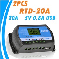 2PCS RTD-20A 12V 24V Solar Panel Charge and Discharge Controller LCD PWM Solar Regulator for Home PV System Mini Charger Contro