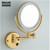 LED gold brass cosmetic mirror wall mounted bathroom beauty mirror double faced makeup mirror antique folding mirror