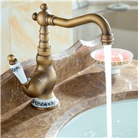 8&amp;amp;quot; Antique Brass Kitchen Faucets Brass &amp;amp;amp; Porcelain Base Bathroom Sink Basin Faucet Mixer Tap 9065AP 360 Swivel