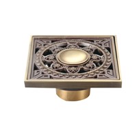 Luxury Antique Brass Flower Floor Drains Bathroom Shower Floor Drain Strainer 3MM -Thick Panel 10*10 cm