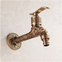 High Quality Long Antique brass decorative garden faucets single cold bibcocks dragon carved washing machine tap outdoor faucet