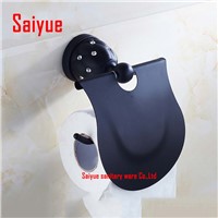 Oil Rubbed Bronze Toilet Paper Holder Toilet Roll Tissue Rack With Cover  antique Black Wall Mounted metal  crystal made