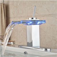 Hole Cover Plate Bathroom Faucet Chrome Finish Deck Mount Single Handle Single Hole LED Light