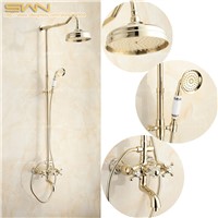 High Quality Gold Color Bathroom Shower Faucet Bath Tub Mixer Tap Rainfall Shower Head Ceramic Handheld Shower Set 1711012