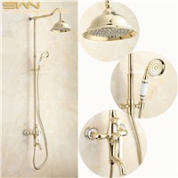 Gold Color Shower Set Faucet Bathroom Bath Shower Set Mixer Tap 8&amp;amp;quot; Rain Fall Shower Head Handheld Shower Head 1711009C