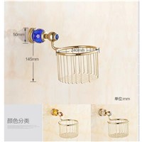 Luxury brass Gold blue crystal Toilet Paper tissue Holder,paper Roll Holder,Tissue Holder,Bathroom Accessories Products
