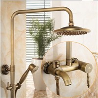 Bathroom rain shower set antique wall waterfall shower faucet with 8 inch rainfall shower solid shower mixer