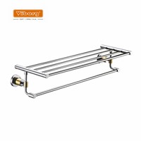 VIBORG Luxury Brass Wall Mounted Bathroom Towel Rack Shelf Towel Bar Holder Storage, chrome+24k gold