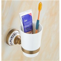 New Arrivals Classic Style Cup Holder Toothbrush Holder Ceramics Cups Antique Brass Solid Brass Rack Tumbler Holder Wall Mounted