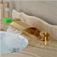 Classical Type Faucet Brass Gold Deck Mounted Vanity Sink MIxer Taps with Two Handles Three Holes