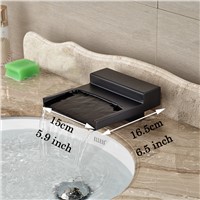 Oil Rubbed Bronze Deck Mounted Bathroom Lavatory Sink Faucet Waterfall Spout with Hot Cold Water Taps