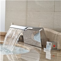 Bright Chrome Waterfall Wide Spout Basin Mixer Taps Bathroom Two Handle Brass Lavatory Sink Faucet
