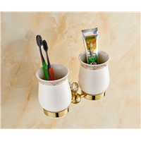 Crystal  Toothbrush Cup Holders Gold Double Cup &amp;amp;amp; Tumbler Holders