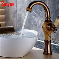 European hot and cold water bathroom faucet retro antique jade marble rose-gold copper table sink mixer tap