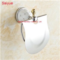 European Luxury Metal Crystal Chrome Finish Toilet Paper Holder Lavatory Roll Tissue Rack With Cover Wall Mounted porte-papier