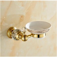 European Style Crystal &amp; Brass &amp; Ceramic Bathroom Accessories Soap Dishes / Soap Holder/Soap Case Wall Mounted