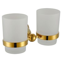 Double Tumbler Holders Luxury Golden Jade Base Bathroom Toothbrush and Toothpaste Shelves with 304 Stainless Steel and Copper