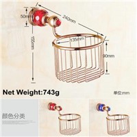 Rose Golden Polish Brass With Crystal Paper Holders Wall Mounted Bathroom Accessories Round Paper Basket Bathroom Shelf
