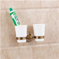 Antique Solid Brass Bathroom Ceramic Toothbrush Cup Holder Luxury Wall Mounted Toothbrush Tumbler Double Cup Bathroom Hardware 6