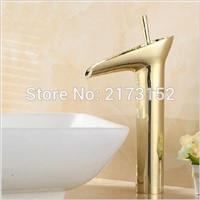 Wine Glass Shape Gold Plated Bathroom Waterfall Faucet Fancy Style Single Hole Single Handle Basin Sink Mixer Tap G-043