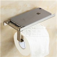 Brushed Nickel Ultrathin Toilet Paper Holder Wall Mounted Roll Paper Tissue Bar with Mobile Phone Shelf