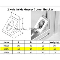 2 hole Inside Guesset Corner Angle L Brackets Fastener Fitting Round Hole for 4040 Aluminum Profile Extrusion 4040