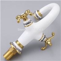 Dual Handles white Painted Porcelain Bathroom Basin Brass Faucets Sink Faucet Mixer Tap W108
