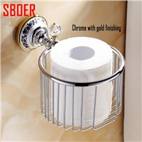 Rose golden black antique chrome brass Crystal Wall Mounted Bath Accessories WC toilet Paper Holders Bathroom storage Basket