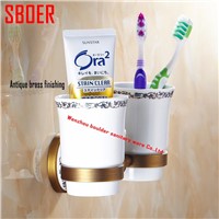 Top quality European style Antique black rose gold copper toothbrush tumbler&amp;amp;amp;cup holder with 2cups wall mounted bath product