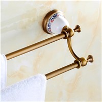 Antique Bronze Solid Brass Double Towel Bar Luxury Brushed Ceramic Wall Mounted Towel Rack Towel Holder Bathroom Hardware Q2